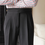 WIAOFELLAS  -  England Style Naples Suit Pants For Men Mid High Waist Paris Buckle Straight Trousers Spring Autumn Fashion Business Casual Pant