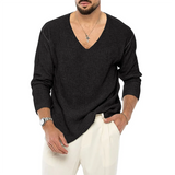 Wiaofellas  -  Autumn And Winter New Men's Solid Color V-Neck Long-Sleeved Sweater Fashion Trend Simple Casual Loose Breathable Men's Tops