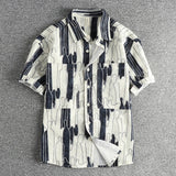 WIAOFELLAS  -  Personality abstract pattern pattern trend short-sleeved shirt men's American trend thin seersucker shirt