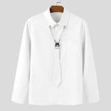 WIAOFELLAS  -  Men Shirt Solid Color Lapel Long Sleeve Casual Men Clothing With Tie Streetwear Loose Fashion Leisure Tops Camisas 2026