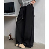 WIAOFELLAS  -  Simple Men's Sweatpants Drawstring Elastic Waist Thick Solid Color Bottom Staright Wide Leg Casual Male Pants Spring Autumn