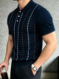 Wiaofellas  -  Daily Business Lapel Knitted Polo-shirts Mens Trendy Striped Hollow Out Short Sleeve Tops Men Summer Breath Knit Blouse