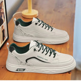 WIAOFELLAS  -  Simple Style Leather Four Seasons Can Wear Low Heels Increase Flat Leisure Walking Non-slip Two-color Men Large Size Trend Shoes