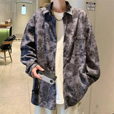 WIAOFELLAS  -  Corduroy Printed Long Sleeved Shirt for Men Hong Kong Style Retro Casual Versatile Shirt for Teenagers