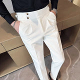 Wiaofellas  -  Casual Commuting Versatile Men's Clothing Splice Buttons Pocket Fashion High Waisted Solid Color Wide Leg Straight Leg Pants