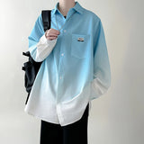 Wiaofellas  -   Men's shirt Gradient Plicated Long Sleeve Shirts Loose Korean Shirt Fashion Casual Oversize Shirt Coat High Quality Clothing