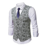 WIAOFELLAS  -  Men's Floral Suit Vest V-neck Single-breasted British Slim Fit and Fashionable Horse Clip Vest Vest Trendy
