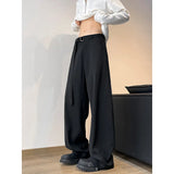 Wiaofellas  -  New Men Black Straight Pants Fashion Korean Loose Suit Trousers Casual Draped Baggy Gray Wide Leg Pant Male Streetwear 5XL