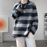 WIAOFELLAS  -  Men Autumn Winter New Striped Warm Sweater Tops Men's Oversize Loose Knitted Tops Male Round Neck Cashmere Jumpers C69