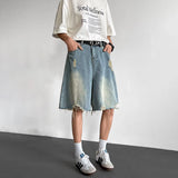 WIAOFELLAS  -  Fashion Men‘s Gradient Hole Do Old High Street Denim Shorts Vintage Casual Straight Loose Short Pants Male Summer