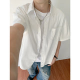 Wiaofellas  -  Summer Thin Pure Cotton Short Sleeve Casual Loose Shirt for Men Youth Trendy Brand Japanese Hong Kong Style Loose Shirt