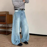 Wiaofellas  -  New Men's Vintage Washed Side Stripe Jeans Y2K Streetwear Patchwork Design Baggy Denim Pants Casual Punk Straight Jean