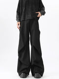 WIAOFELLAS  -  American High Street Pleated Pants Floor Mopping Micro Trumpet Black Trousers Luxury Sense Clean Fit Casual Curved Knife Pants