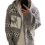 WIAOFELLAS  -  American Retro Christmas Sweater Men Hooded Patchwork Jacquard Elk Christmas Zipper Knitted Sweater Men Cardigan Coats