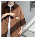 WIAOFELLAS  -  Fashion Men's Solid Color Pocket Design Short Sleeves Blouse Trendy Single-breasted Lapel Casual Shirts Male Summer