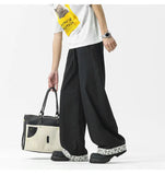 WIAOFELLAS  -  New Summer Men's Casual Pants Drawstring Contrast Color Patchwork Wide Leg Elastic Waist Straight Loose Male Bottom