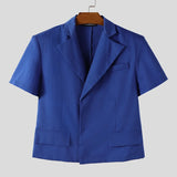 WIAOFELLAS  -  Men Blazer Solid Color Lapel Short Sleeve Casual Crop Blazer Men Streetwear Fashion Elegant Leisure Male Suit S-5XL 2026
