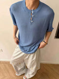 Wiaofellas  -  Trendy Mens Slim Stretchy Knit T-shirts Summer Daily Casual Breathable Solid Color Tees Men Stylish Short Sleeve Knitted T Shirt