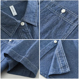 WIAOFELLAS  -  Japanese Style Retro Denim Short Sleeve Shirts for Men Fashionable Casual Loose Tops Pockets Men's Shirts Men Clothing TS-866