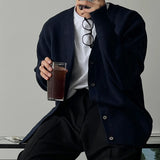 Wiaofellas  -  Men V Neck Knit Cardigan Loose Long Sleeve Casual Sweater Coat Fashion Daily Outerwear