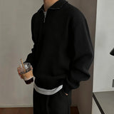 Wiaofellas  -  Men Sweater Solid Color Zipper Long Sleeve Knitted Male Pullovers Streetwear Korean Style Fashion Casual Men Clothing
