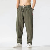 WIAOFELLAS  -  New Spring and Autumn Fashion Trend Loose Relaxed High Waist Panel Pocket Solid Color Versatile Men's Linen Harlan Pants