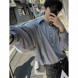 WIAOFELLAS  -  Oversized Men's Autumn Loose Japanese Style Black Striped Casual Shirt, Long Sleeve Shirt Korean Style Fashion Lapel Top Unisex