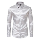 WIAOFELLAS  -  Men's Solid Color Shiny Long-Sleeved Shirt Retro Fashion American Trend Street Loose Niche Party Performance Summer Men's Tops