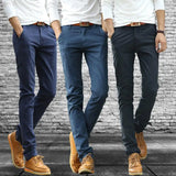 WIAOFELLAS  -  Size 28-38 Men Casual Pants Spring Autumn  Casual Cotton Slim  Straight  Long Business Chinos Slacks Black Blue