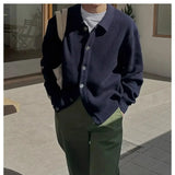 WIAOFELLAS  -  Solid Color Knitted Cardigan Sweater Men Autumn Korean Style Simple High-end Button Casual Loose Sweater Cardigan Men's Coats