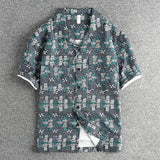 WIAOFELLAS  -  Vintage floral pattern short sleeve shirt Men's seersucker cool fabric loose casual shirt