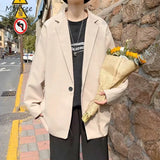 WIAOFELLAS  -  Men Blazers Daily Simple Commuting Style Solid Aesthetic Trendy Comfortable Japanese Basic Chic Outwear Spring Autumn Handsome