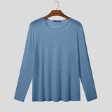 WIAOFELLAS  -  Men T Shirt Solid Color Knitted O-neck Long Sleeve Loose Male Tee Tops See Through Sexy Fashion Casual Men Clothing