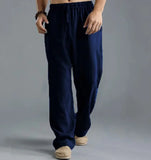 WIAOFELLAS  -  Fashion Summer New Men's Cotton Linen Casual Pants Breathable Loose Trousers For Male Solid Elastic Waist Long Sweatpants S-5XL