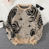 WIAOFELLAS  -  New Popular Street Ripped Abstract Starry Sky Pattern Pullover Ripped Sweater Casual Round Neck Knitted Men's Pullover