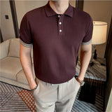 Wiaofellas  -  High Quality Striped Knitted Polo Shirt for Men Summer Short Sleeve Ice Silk Cool T-shirt Casual Business Sports Golf Tee Tops