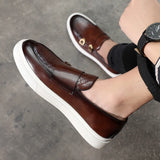 Wiaofellas  -  Men's Casual Shoes Embossed Leather Men Fashion British Style Penny Loafers Mens Slip-on Thick Sole Outdoor Flats