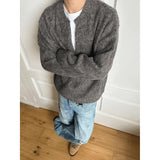 WIAOFELLAS  -  Korean version solid color v-neck sweater men's winter gray high-end loose casual lazy versatile knitted top