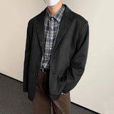WIAOFELLAS  -  Men Blazer Solid Color Lapel Long Sleeve Button Casual Suit Men Streetwear Loose Fashion Leisure Male Thin Coats S-5XL