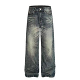 Wiaofellas  -  Men American Vintage Washed Jeans Mark Loose Straight Leg Trousers Cleanfit Baggy Denim Pants Male Streetwear Long Pants