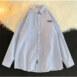Wiaofellas  -  Long-sleeved Vertical Striped Shirt Men's Handsome Casual Hong Kong Style High Street Shirts