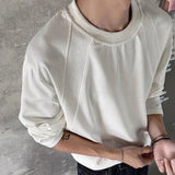 Wiaofellas  -  Men's Solid Color Stitching Long-Sleeved Sweatshirt American Retro Fashion Trend Street Casual Loose Breathable Niche Men's Tops