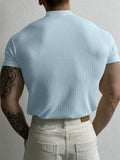 Wiaofellas  -  Spring Summer Elastic Comfortable Men's T-shirt Small High Collar Stripe Shirt Short Sleeve Fitness Tops Sports Casual T-shirt