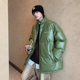 Wiaofellas  -  Thicken Solid Color Mens Parkas Oversized Warm Winter Leather Coats Harajuku Fashion Women Loose Cotton Padded Jackets