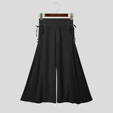 Wiaofellas  -  Men's Pants Mesh Patchwork Button Lace Up Joggers Wide Leg Pants For Man Streetwear Loose Stylish Casual Trousers