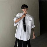 WIAOFELLAS  -  Fashion Men's Deconstruction Shoulder Pads Tie Design Shirts Trendy Summer Solid Color Long Sleeves Tops Male