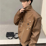 Wiaofellas  -  Spring Retro Irregular Button Mens Jacket Shoulder Pad Design Trend High Street Coats Motorcycle Fashion Stand Collar Outwear