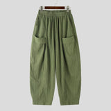 Wiaofellas  -  Men's Wide Leg Pants Solid Color Elastic Waist Joggers Trousers For Man Streetwear Baggy Pleated Casual Long Pants