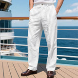 Wiaofellas  -  Men's Casual Pants Summer Thin Imitation Hemp Small Square Loose Beach Straight Sports Trousers