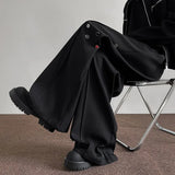 WIAOFELLAS  -  Fashion Black Casual Pants Men Buttons Design High Street Hip-hop Wide Leg Mopping Trousers All-match Casual Korean Style
